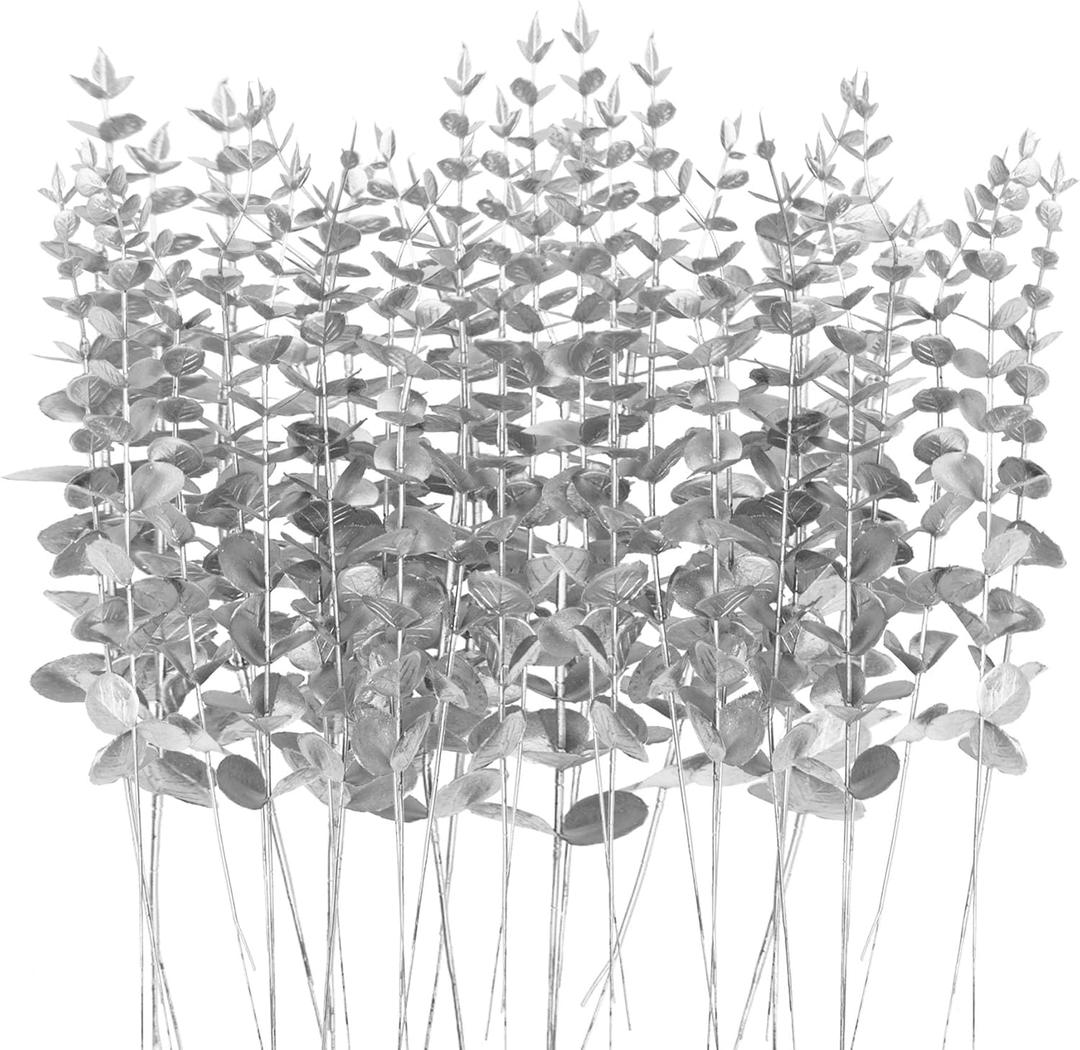36 Pcs Silver Artificial Eucalyptus Stems 15''Fake Eucalyptus Leaves Decor Faux Branches for Wedding Bouquet Centerpiece Vase Flower Arrangement Home Decoration