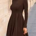 PRETTYGARDEN Fall Cocktail Dresses for Women Elegant Classy Wedding Guest 2026 Long Sleeve Homecoming Party A Line Mini Dress (Brown, S)