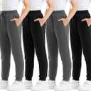 Rolimaka 4 Pcs Boys Sweatpants Soft Fleece Lined Youth Basic Athletic Jogger Pants with Pockets Trousers for Boys (X-Small, Black/Charcoal/Heather Grey/Navy)