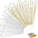 Sureio 500 Pieces 2 Inch 50 mm Eye Pins for Jewelry Making DIY Earring Eye Pins Jewelry Making Supplies for Craft Bracelet Necklace Pendant Accessories Supplies(Gold, Silver)