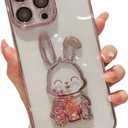 for iPhone 14 Pro Max Phone Case with Camera Lens Protector, Luxury Electroplated Cute Rabbit Glitter Quicksand Women Girls Cover Compatible for iPhone 14 ProMax (Liquid Pink)