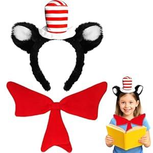 BlissfulTie Red and White Striped Hat Headband  Dr. Week Seus Costume, Cat in the Het Headband for Reading week, Halloween