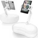 AboveTEK Tablet Pillow Stand for Bed, Hands-Free 360 Adjustable iPad Pillow Holder for Lap Reading w/Soft Bean Bag, Ideal Gift for Mom, Fits 4.7" to 12.9" Tablet, Phone, Kindle, White