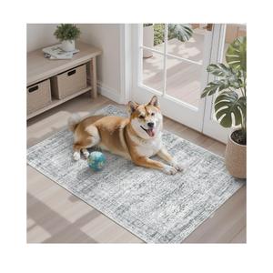 2x3 Washable Rugs for Kitchen, Floor, Entryway, Powder Room Small Area Rug Non-Slip Vintage Low Pile Throw Door Mat Grey
