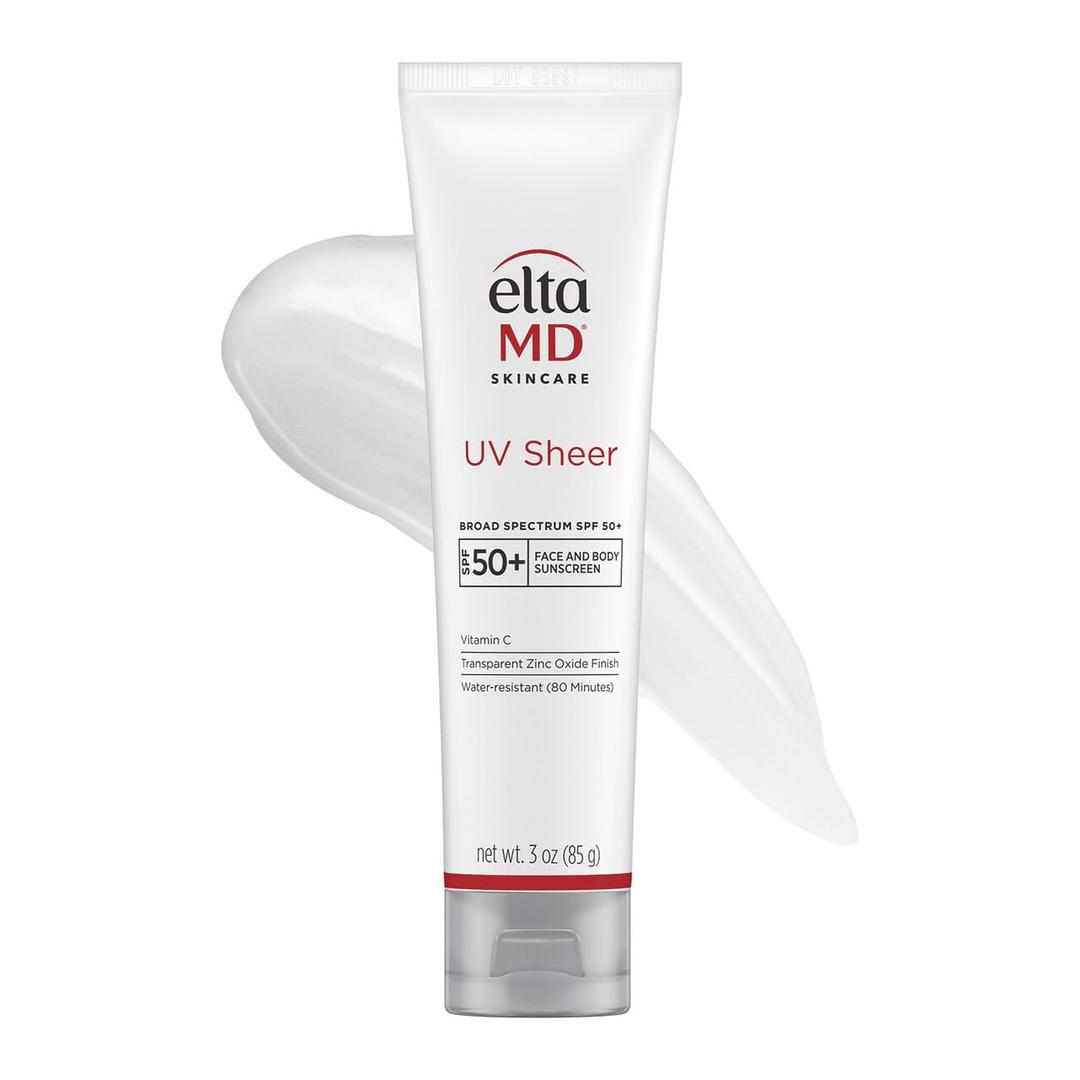EltaMD UV Sheer Face and Body Sunscreen SPF 50+, No White Cast Sunscreen with Transparent Zinc Oxide and Hyaluronic Acid, Moisturizes and Protects