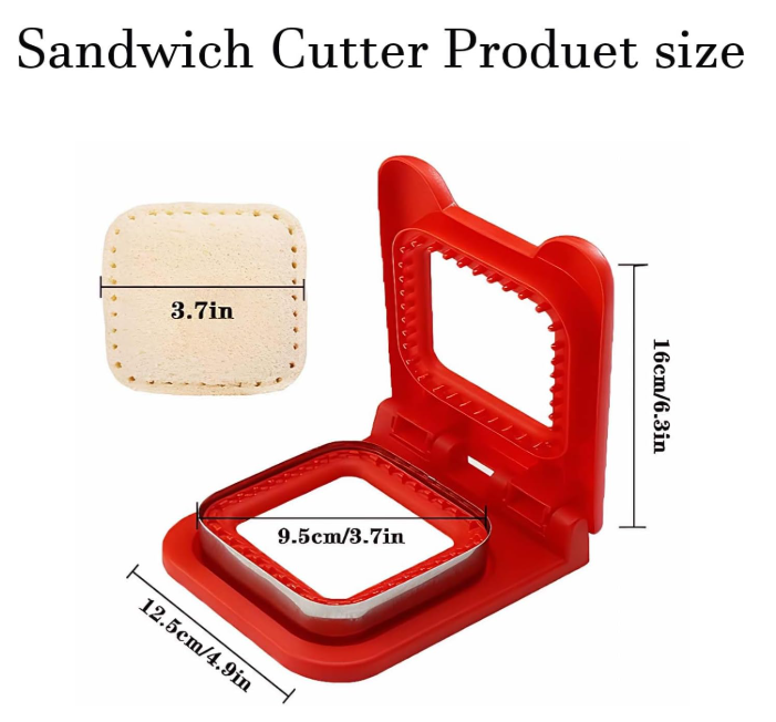 Square Sandwich Cutter for Lunches Leak-Proof Design, Stainless Steel Blades, Perfect for Bento Boxes, Party Snacks & Fun Shaped Sandwiches (Red)