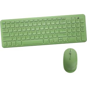 Wireless Keyboard and Mouse Combo, Sweet Mixed Color Cute Keyboard, 2.4G USB Ergonomic Keyboard and Mouse Combo for Computer, Laptop, PC Desktops, mac (Green New) (Green Square Keycaps)