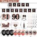 90th Birthday Decorations for Women, 33pcs 90th Crown and Sash, Black Rose Gold Happy 90th Birthday Banner Balloons Backdrop Hanging Swirls Paper Fans, 90 Years Old Bady Decorations Kit