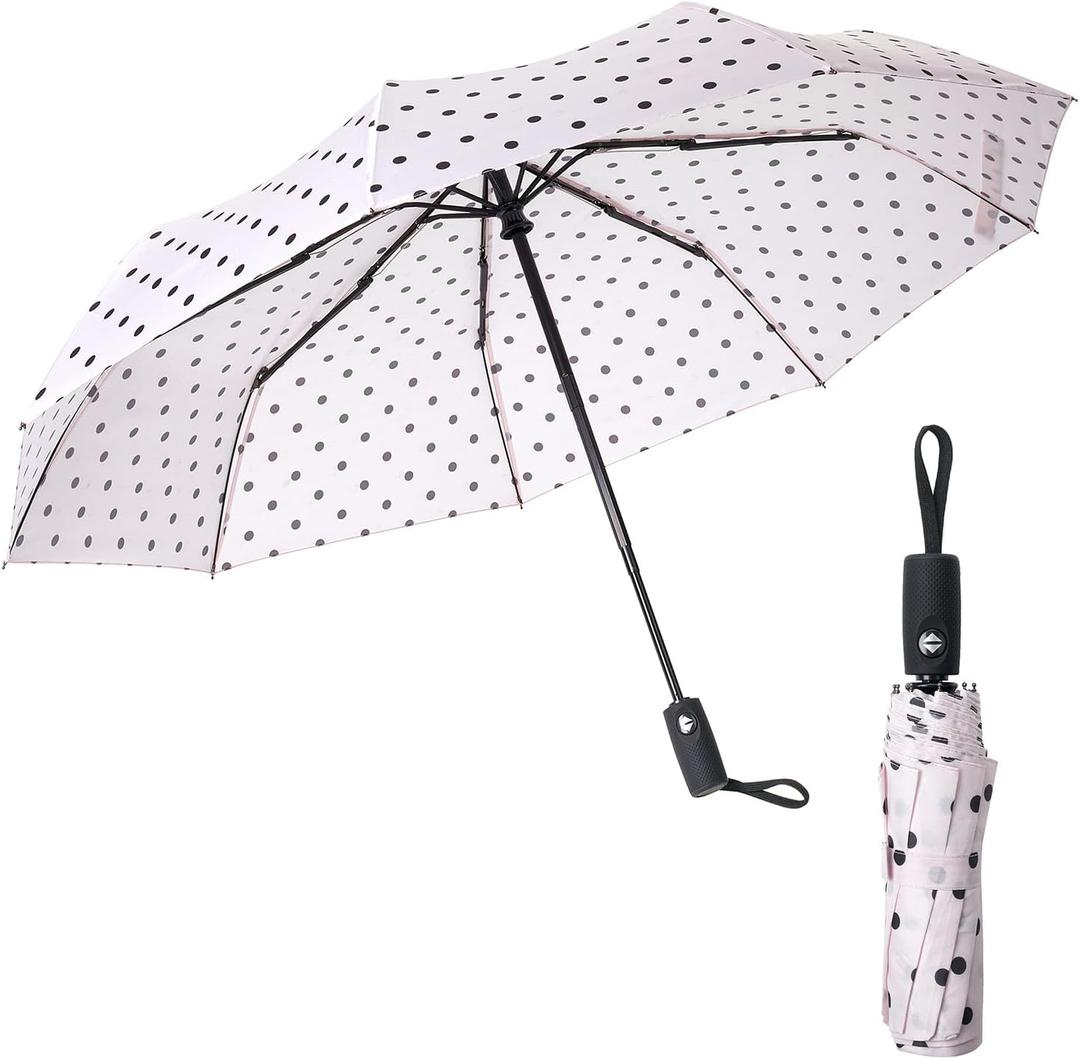 Mr. Pen Windproof Travel Umbrella, White Polka Dots, Automatic, Compact, Portable, Windproof Umbrella, Umbrellas for Rain