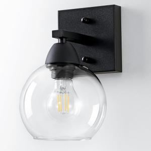 Bathroom Light Fixtures, 1-Light Matte Black Vanity Light with Hand-Blown Globe Glass Shade, High Clarity & Durable, Wall Sconce for Mirror, Kitchen, Bedroom, Hallway