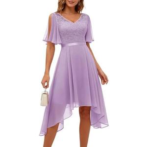 BeryLove Cocktail Formal Party Dress Bridesmaid Wedding Guest A Line Lace Elegant Flowy Prom Dresses XL