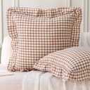Aryeleay 2 Pack Khaki White Plaid Ruffle Throw Pillow Covers, 100% Cotton Gingham Checkered Farmhouse Decorative Pillow Shams for Bed/Sofa - 20 x 20