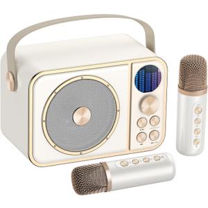 Kids Karaoke Machine, Portable Bluetooth Speaker with 2 Wireless Microphones, Mini Karaoke Machine-White Elephant Gifts | Christmas Stocking Stuffer | Gifts for 4-13+ Years Old Girls Boys(Big White)
