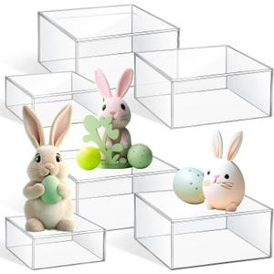 Jerify 6 Pcs Acrylic Risers Display Stands, 5.91'' 5.12'' 3.54'', Clear Square Nesting Pedestal Shelf with Hollow Bottom for Tabletop Jewelry Display, 3 Sized