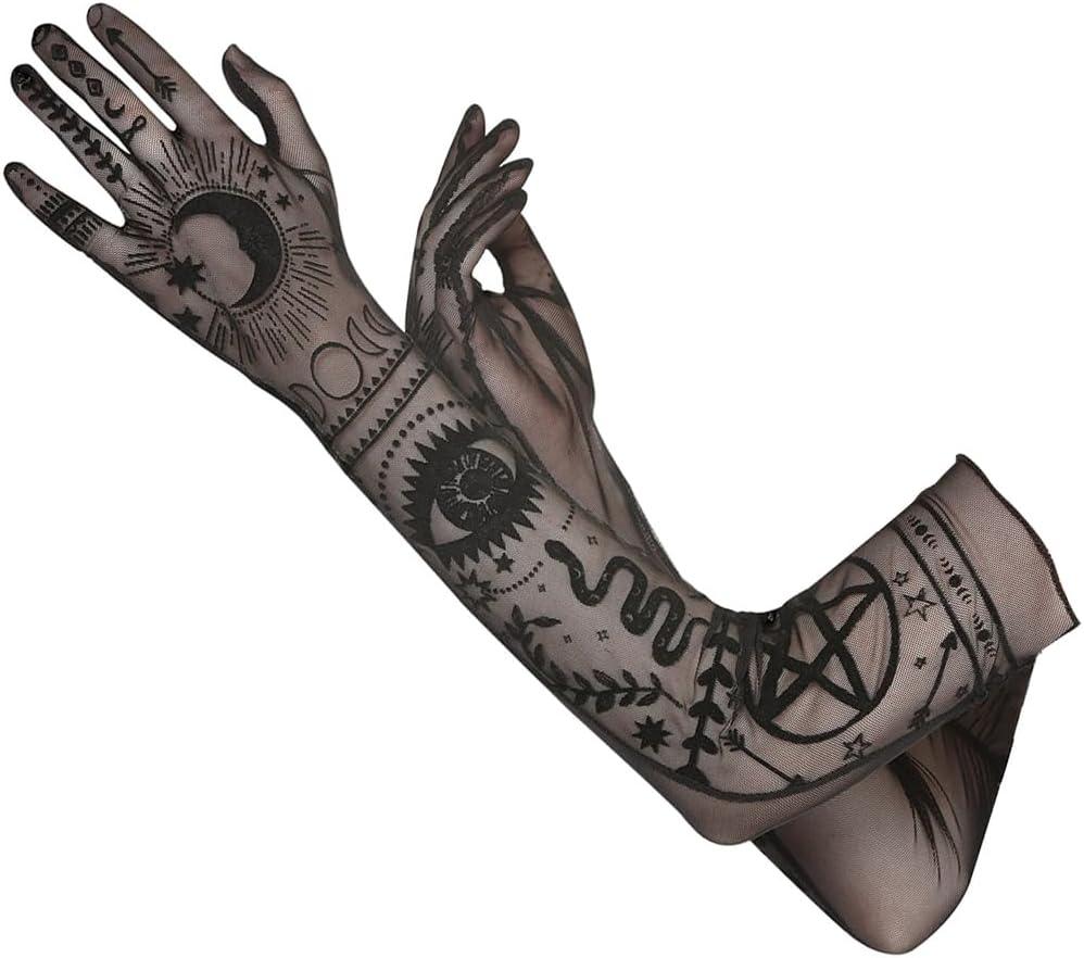 Black Lunar Witch Enchanting Sheer Gloves - One Size - Perfect for Witches, Magicians & Mysterious Appearances - 1 Pair
