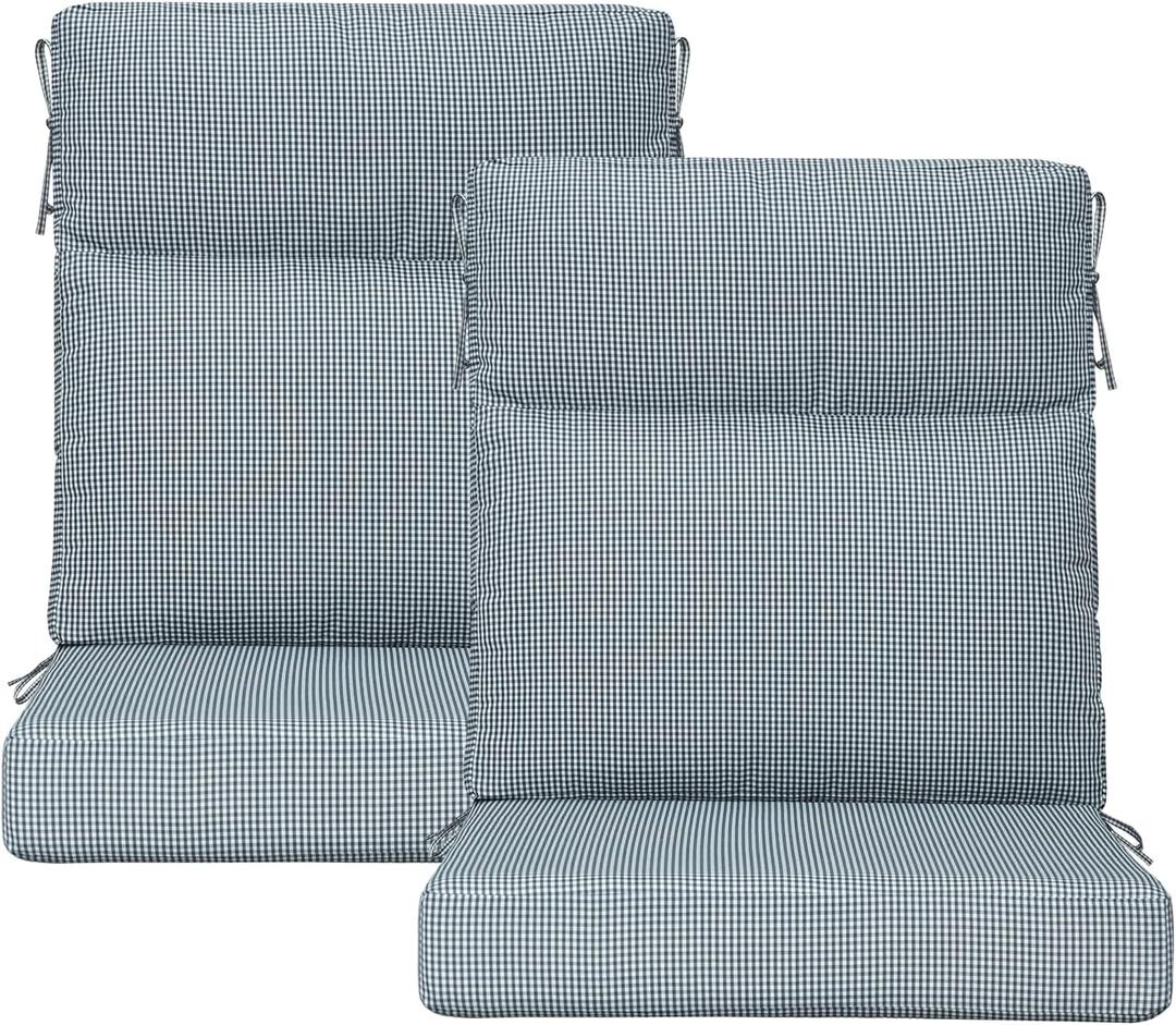 Outdoor High Back Chair Cushion, 2 Pack 44x21 inches Patio Chair Cushions Water Repellent Rocking Cushions Indoor Furniture Seat Pad, Black White Mini Check