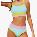 Girls Bathing Suit Color-Block Adjustable Straps Bikini Sets Girls Two Piece Swimsuits with Chest Pad Swimwear 7-18T, Size -13-14Y