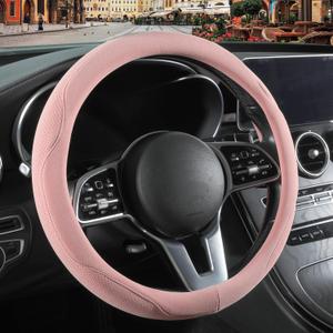 Pink Suede Steering Wheel Cover, Breathable Non-Slip Sweat-Proof Wear-Resistant No Pilling, Warm in Winter and Cool in Summer, Universal 15 inch