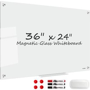 Glass Magnetic Dry Erase Whiteboard - TANKEE 36" x 24" Tempered Glass White Board, Large Modern Dry Erase Board for Wall, Office, Home, Shop Decoration, 3' x 2'