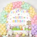 AIBIIN 7x5ft Happy Birthday Backdrop Photography Spring Happy Easter Birthday Background for Boys Girls Easter Colorful Eggs Rabbits Decorations Banner Photo Props