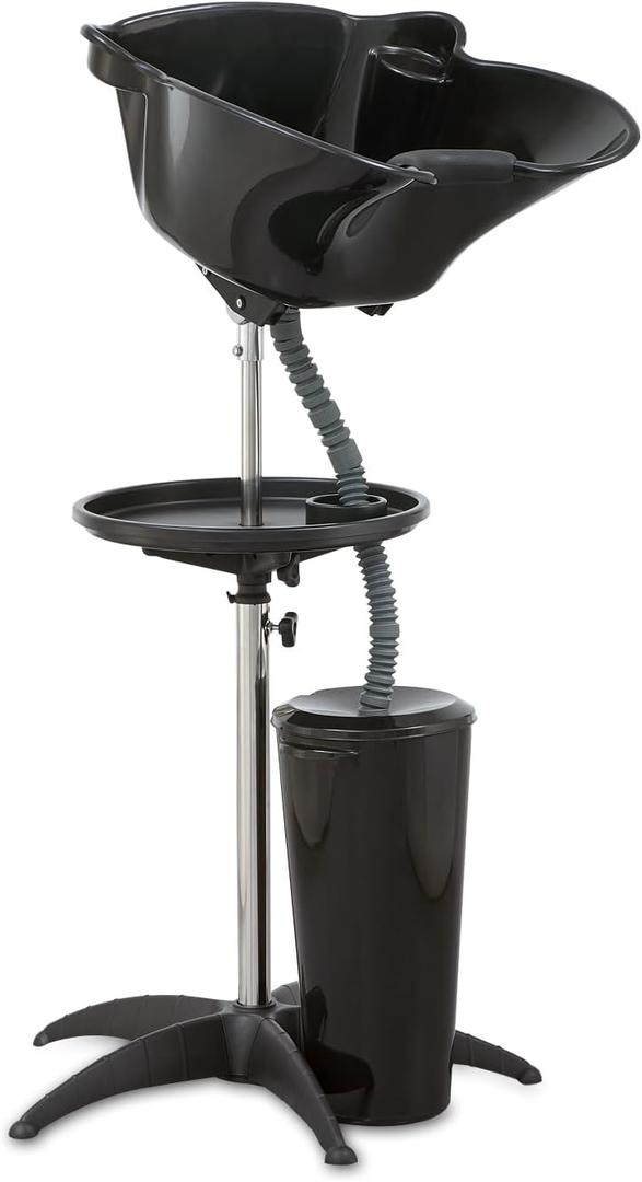 Portable Shampoo Bowl (Pack of 1) | Adjustable Basin Height,One-Bucket Design with Drain Hoses | Home & Barber Use | Black