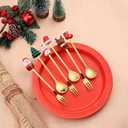 Christmas Cutlery Set of 6 Pieces - 3 Gold Spoons & 3 Forks, Stainless Steel Dessert Utensils with Gift Box for Holiday Party