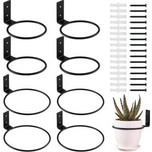 8-Pack 4/6 Inch Flower Pot Holder Ring Wall Mounted Metal Flower Pot Hangers Wall Hanger Bracket Rings Black Planter Bracket for Home, Garden, Indoor Outdoor Pots (4''/6'')