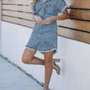 BestGirl Denim Shirt Dress for Women Short Sleeve Button Down Casual Summer Jean Dresses