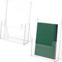 2 Pack 8.5 x 11 inches Brochure Holder Acrylic Flyer Literature Organizers Holder Clear Plastic Countertop Desk Display Stands for Office Magazines Pamphlets Booklets Menu Journals