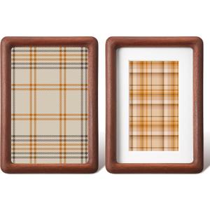 Wenqik 2 Pcs Walnut Wood Picture Frames, Standing Desk Photo Frame, Walnut Solid Natural Wood Tiny Picture Frame with Acrylic, 3.5 x 5 with Mat or 4 x 6 Without Mat for Tabletop and Wall Mounting