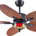 50 Inch Outdoor Waterproof Ceiling Fan with Light and Remote Control  Tropical Ceiling Fan with Palm Leaf Blades, LED Dimmable 6-Speed Settings, Tiffany Fan Light Fixture for Outdoor Patio, Gazebo