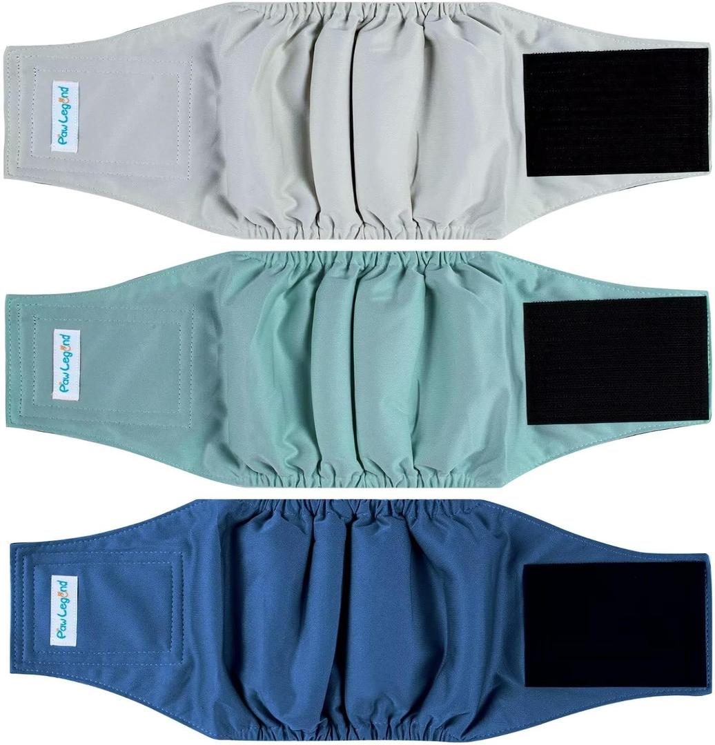 Paw Legend Washable Dogs Diapers Male Dog Belly Bands for Male Dogs Diapers Reusable Puppy & Doggie Diapers Male (3 Pack, X-Large) (Teal, Grey, Navy)