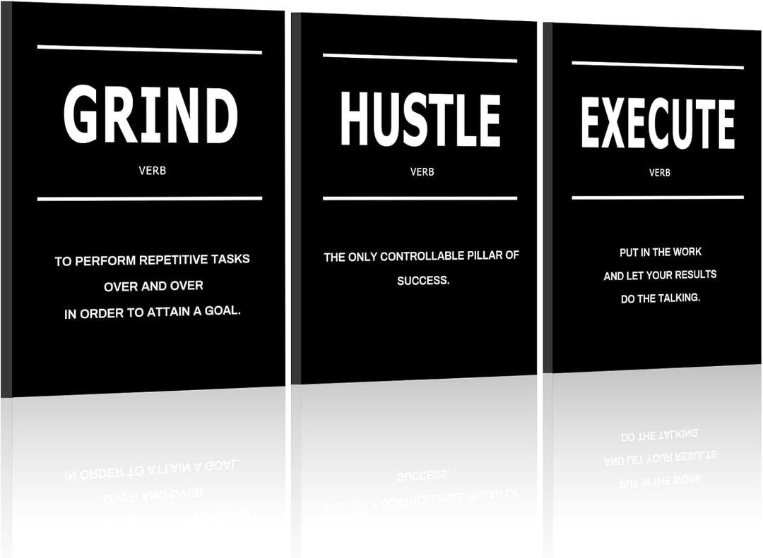 LMGOV Large Motivational Wall Art for Living Room, 16 x24 Framed Wall decor for Men Inspirational Paintings Wall Picture for Office Bedroom, Black Wall Art for Gym, Bathroom, Sports, Dorm, (Grind, Hustle, Execute)