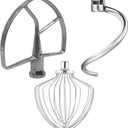 Stainless Steel Stand Mixer Attachments 3-Piece for KitchenAid 7 Qt Tilt Head Stand Mixer. Includes 20 Wire Whisk, Flat Beater, Dough Hook for KitchenAid 7 Qt Mixer Bowl (2.42, Pounds)