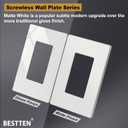 BESTTEN (50 Pack) USWP4 Matte White Screwless Switch Plate, 1-Gang Decorator Wall Outlet Cover, H4.69 x W2.91, for Light Switch, Dimmer, USB, GFCI, Receptacle