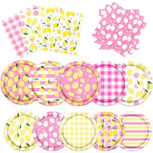 Lemon Party Decorations,60Pcs Lemon Birthday Party Plates and Napkins Pink and Yellow Lemon Table Decorations for Summer Party,Fruit Theme Birthday Party Supplies