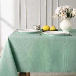 Softalker Sage Spring Jacquard Tablecloth Rectangle 52 x 70 Inch - Green Waterproof & Stain Resistant Premium Decorative Table Cloths for Dinning Room, Easter, Parties, Weddings & Outdoor