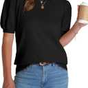 WIHOLL Women's Puff Short Sleeve Sweater 2025 Spring Summer Tops Trendy Business Causal Outfits Work Blouses Clothes (XX-Large, Black)