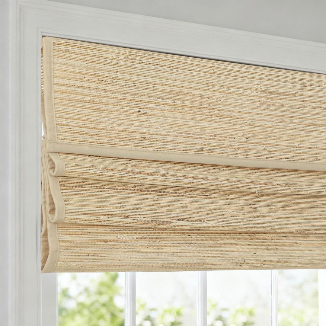 Cordless Bamboo Shades, Linen Roman Blinds, 32" W x 64" H