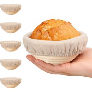 5 Inch Banneton Bread Proofing Basket Set of 6, Kikcoin Mini Sourdough Bread Baking Supplies, Small Banneton Basket Proofing Baskets for Sourdough Bread Baking (5" Round Baskets-6 Pack)