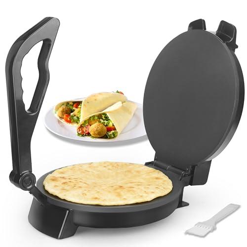 FineMade Compact 10'' Roti Maker Machine, Electric Tortilla Press with Detachable Handle, Prensa Para Tortillas,Chapati Maker Machine, Burrito Maker, Tortillera, Black