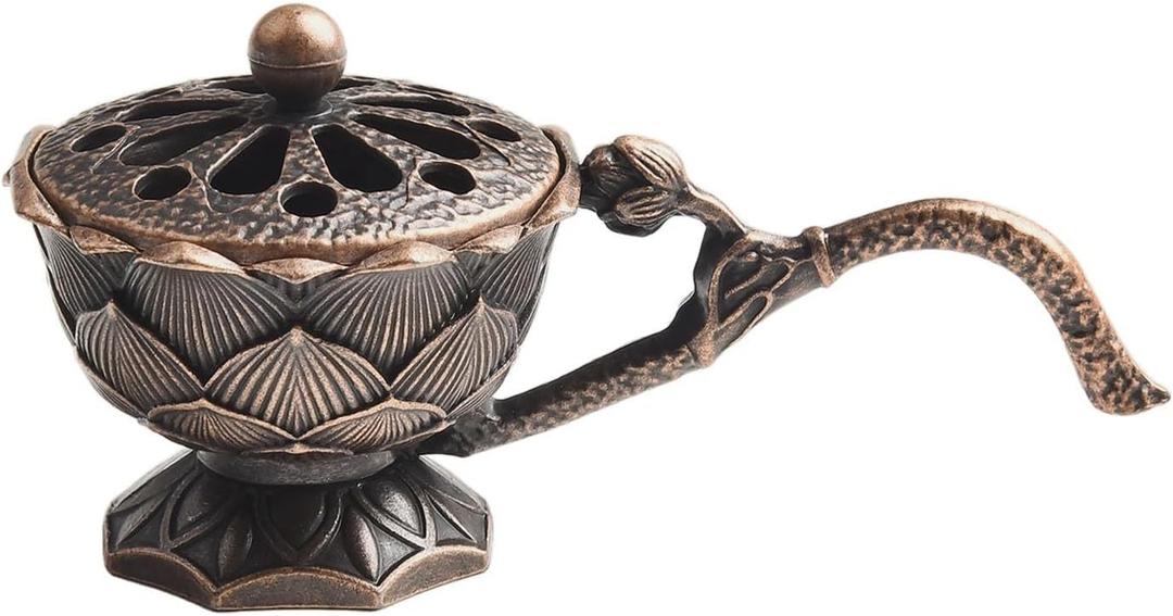 Incense Holder Incense Burner Ceramic Incense Burner, Lotus Incense Burner, Porcelain Round Chinese Incense Burner with Ceramic Lid, Home Decor