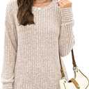 JomeDesign Sweaters for Women Long Sleeve Shirts Crew Neck Sweatshirt Lightweight Casual Tunic Tops (Beige, L)