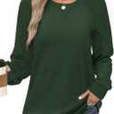 Sweatshirt for Women Crewneck 2026 Fashion Cable Knit Long Sleeve Loose Lightweight Sweater Fall Pullover Blouses Top (Large, Dark Green)