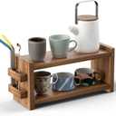Solid Wood Coffee and Matcha Station Organizer for Home Kitchen Office Countertop - 2 Tier Shelf Organizer with Straw Holder for Matcha, Pods, Sugar, Tea, Cups, Stirrers, Mugs Storage