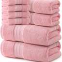 REDKISS Pink Towel Set of 8-100% Cotton Luxury Bath Towels Set for Bathroom, 600 GSM Highly Absorbent Bathroom Towel with 2 Large Bath Sheet, 2 Hand, 4 Washcloths, Pink Shower Towels for Dorm