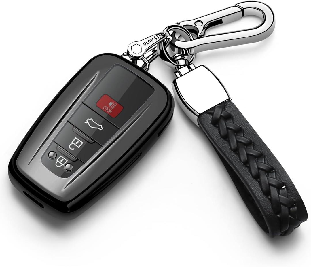 For Toyota Key Fob Cover with Keychain Soft TPU Key Shell Case,For 2019-2026 Rav4 2020-2022 Highlander Corolla Prius 2018-2024 Camry C-HR Avalon GT86 2021-2024 4runner(Black)