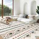 Area Rug Living Room Rugs 8x10 - Large Soft Boho Geometric Rug, Non-Slip Foldable Washable Rugs Non Shedding Morden Indoor Floor Carpet for Living Room Bedroom Office Dining Room(Brown Green,8'x10')