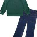 VOGRYE Toddler Girl Outfit Set - Ruffle Heart Sweatshirt Wide Leg Jeans Soft Cotton 2-Piece for 12M-5T Size 3-4y