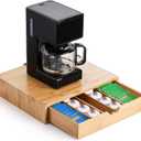 Peohud Bamboo Coffee Pod Drawer, Espresso Coffee Capsule Holder with 5 Adjustable Compartment, Tea Bag Storage Organizer for Kitchen Counter Office